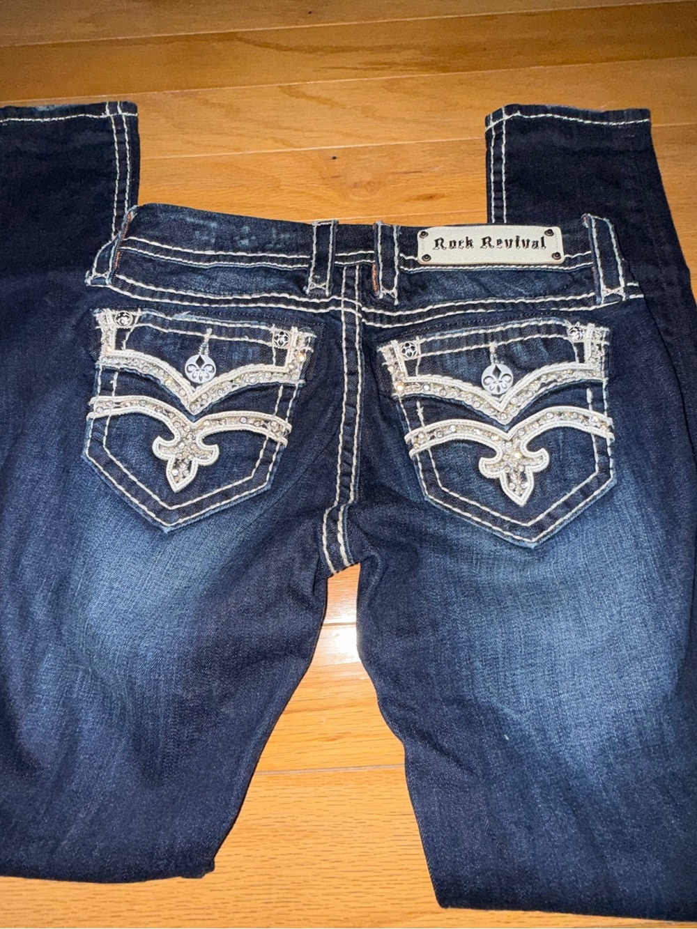 Rock Revival Women's Dark Blue Bootcut Jeans with Embroidered Back Pockets